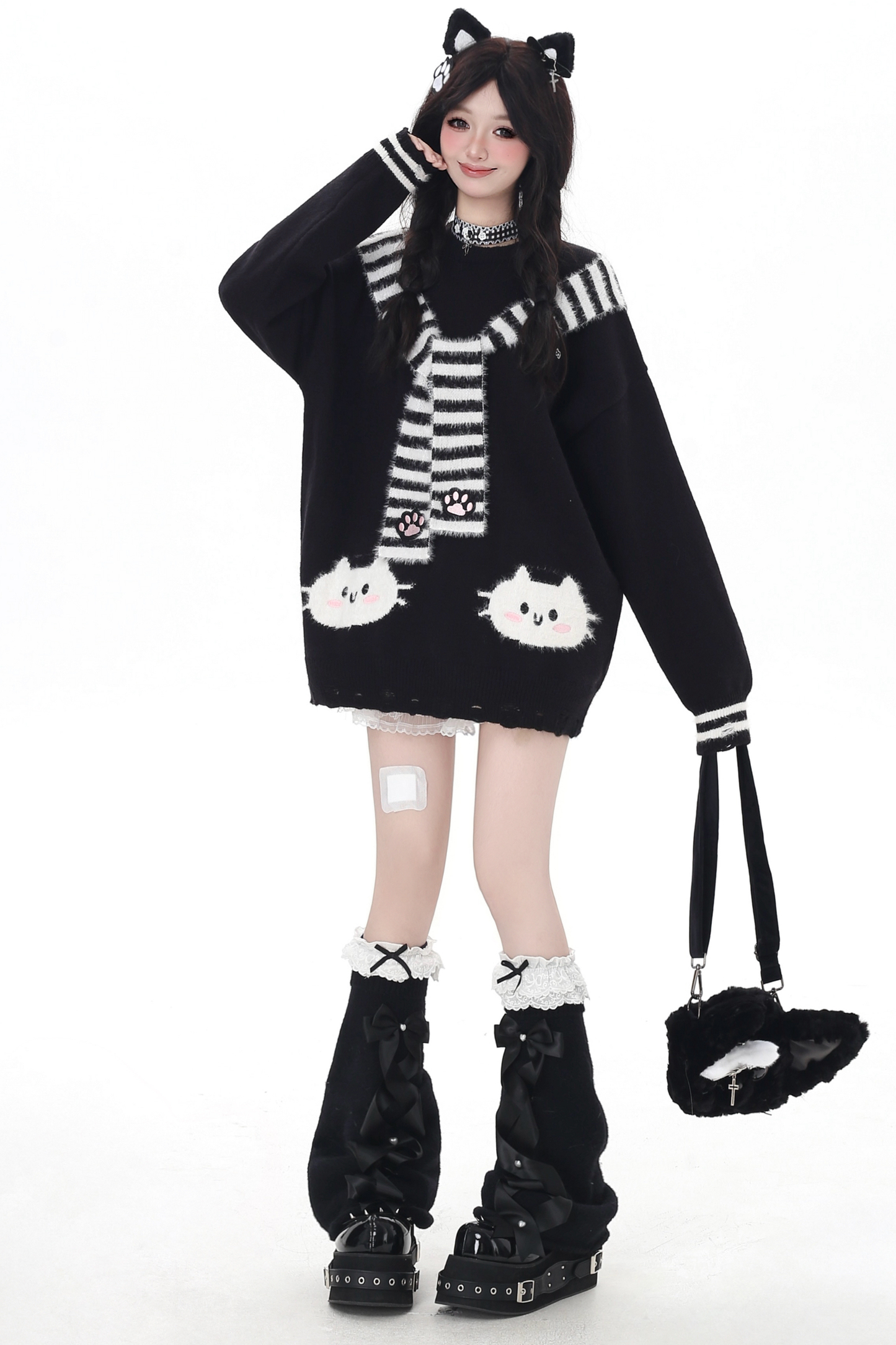 フェイクマフラーキャットルーズニット