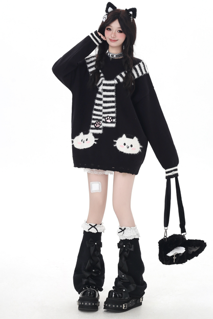 フェイクマフラーキャットルーズニット