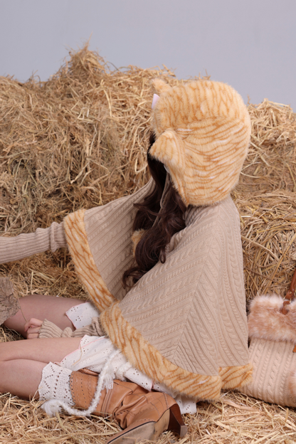 オレンジキャットニットフリースフォレストケープ