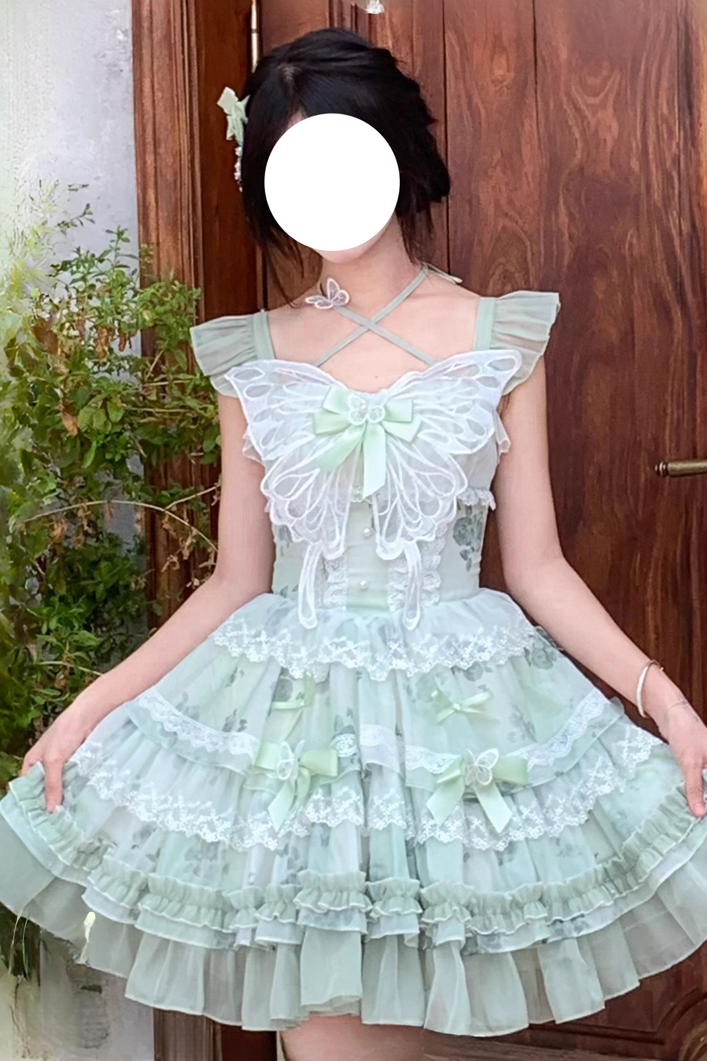 [Reserved product] White Green Butterfly Fairy Dress