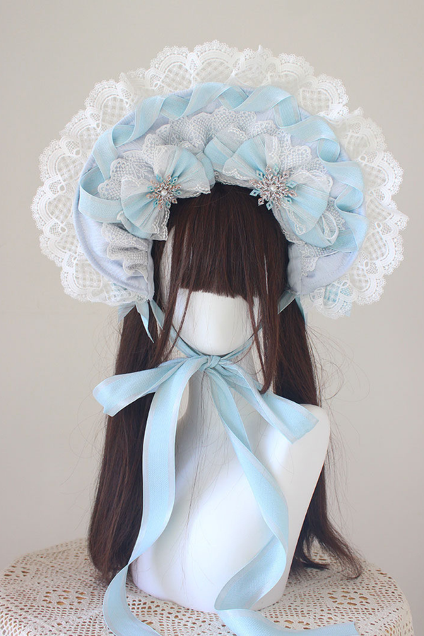 レースロリータボネットハット+カチューシャ+スリーブ+ピン+ハット+ベール