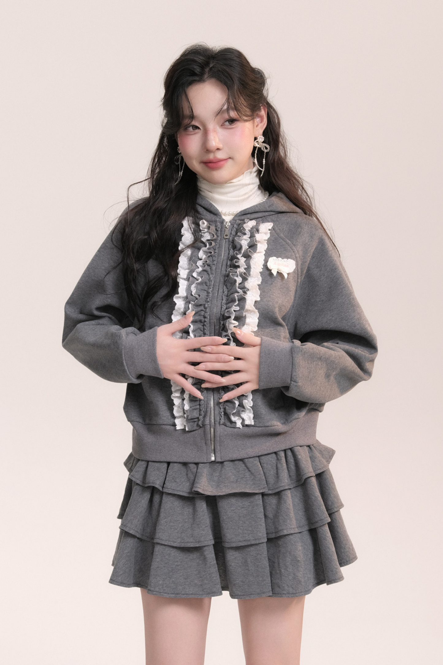 バレエレーススウェットフードジャケット+ケーキスカート