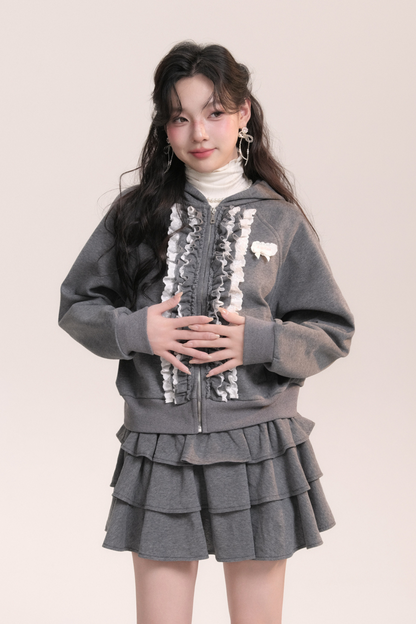 バレエレーススウェットフードジャケット+ケーキスカート