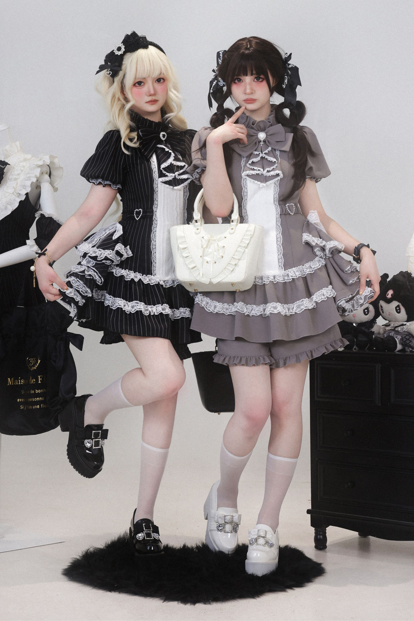 パフスリーブエレガントゴシックスタイルトップス+パンツ