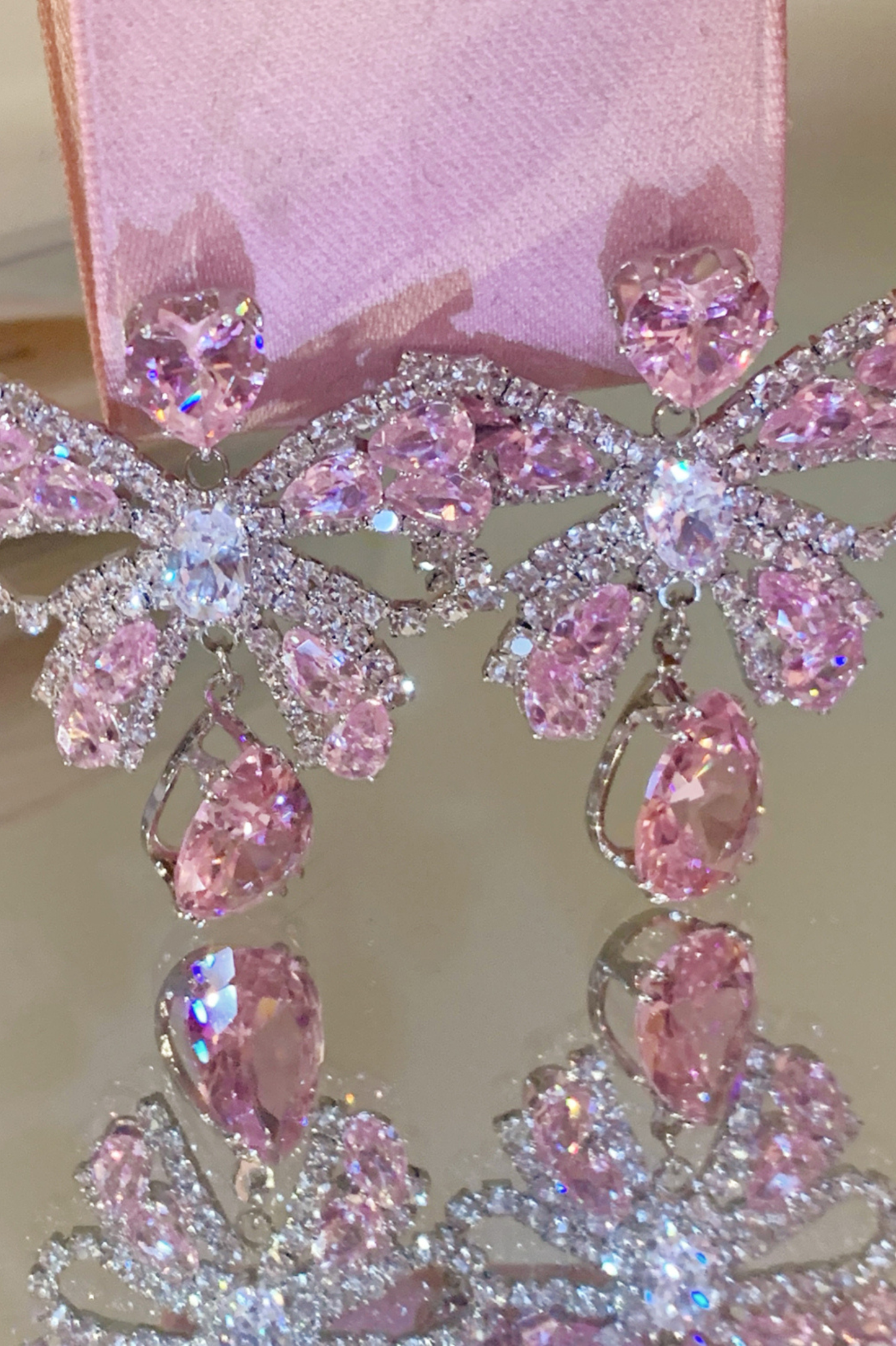 Sweet Love Pink Ribbon Earrings + Feather Hair Clips