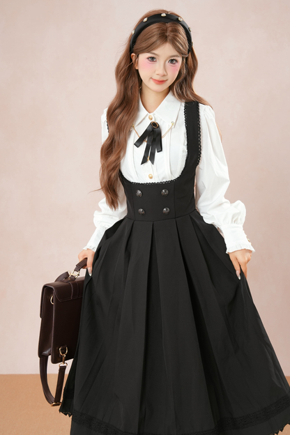 フレンチフレアサスペンダースカート+シャツ