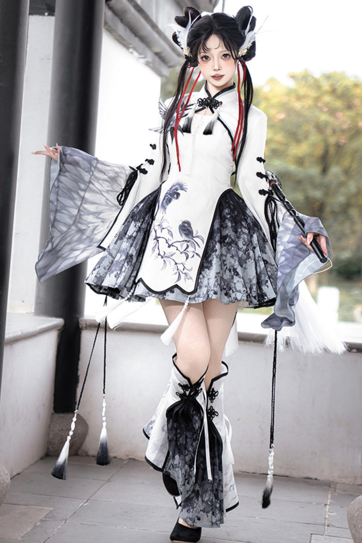 チャイナトップス+スカート+キャミソールドレス+レッグウォーマー