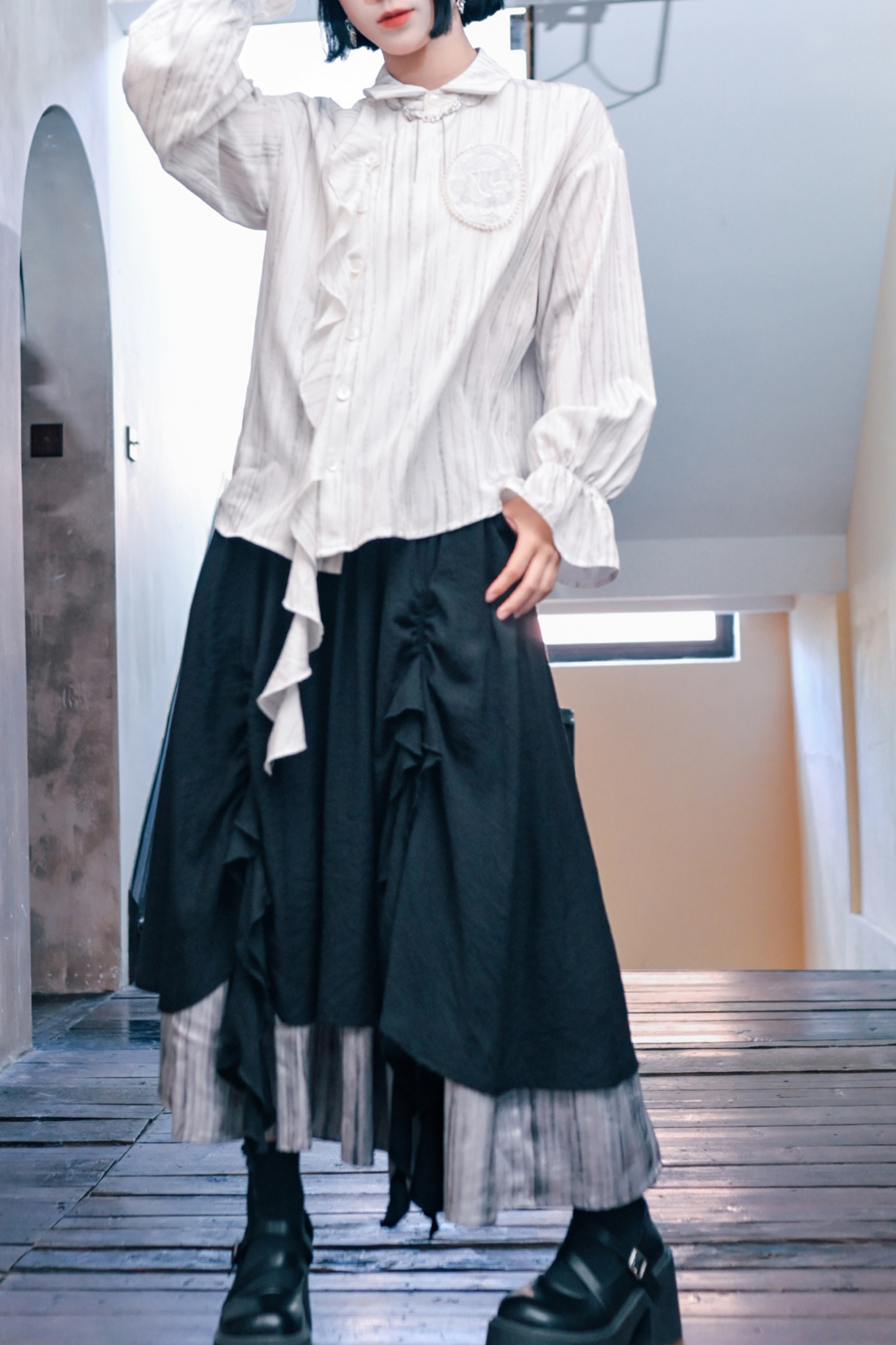 ストリーマーデザインダブルレイヤースカート