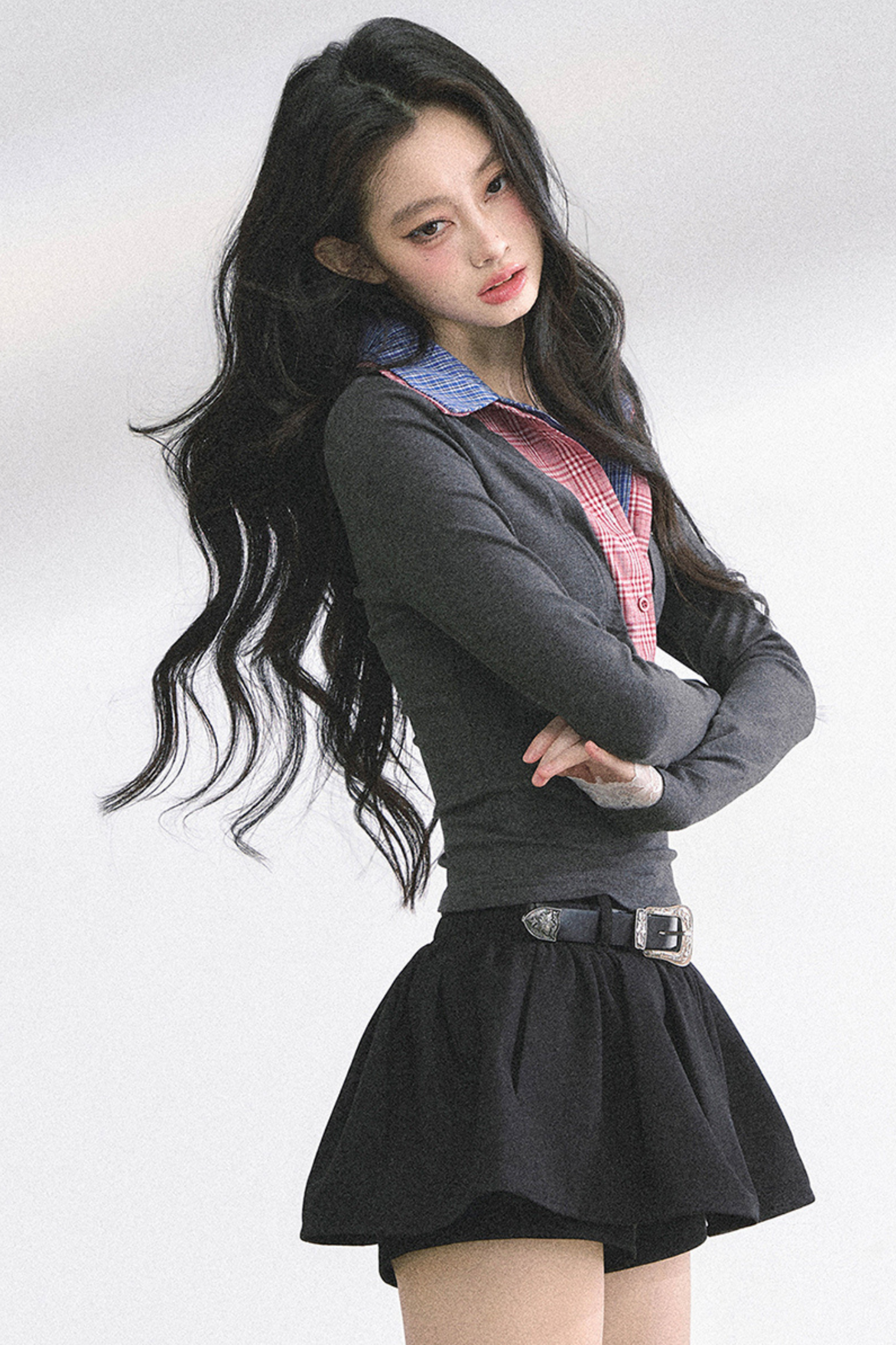 French overcheck slimming design top