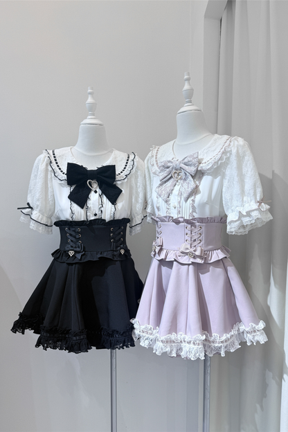 ドールカラーレースシャツ+キュロット