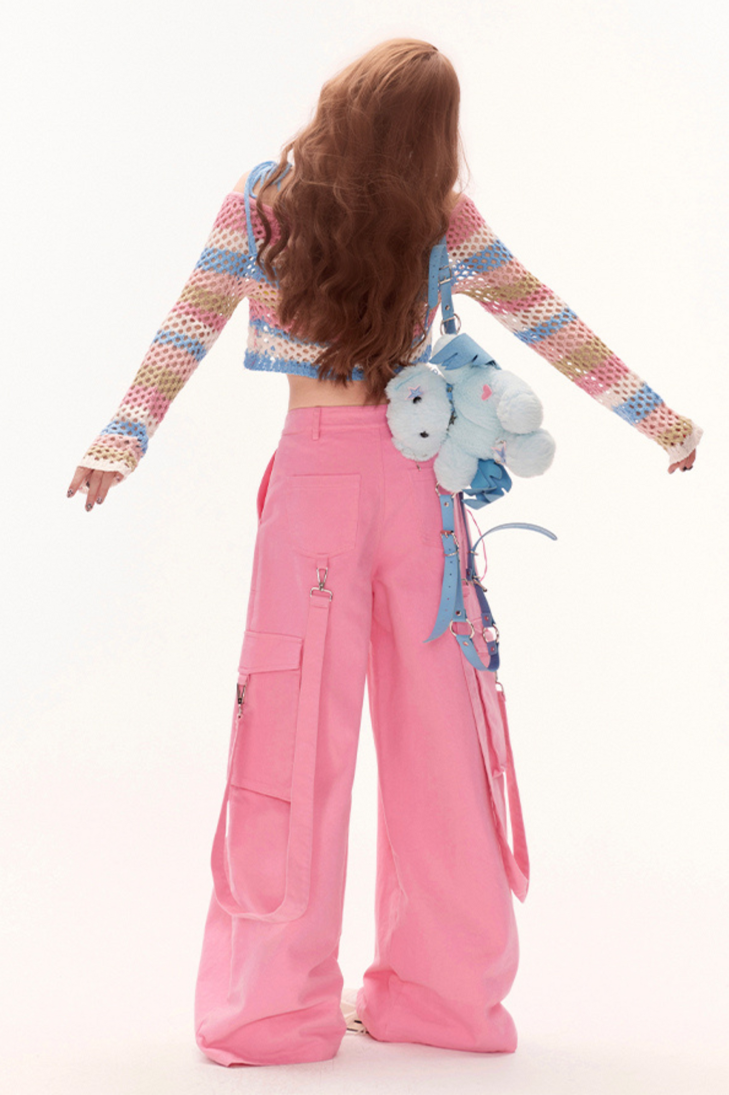 ピーチボーダーオフショルダーニット