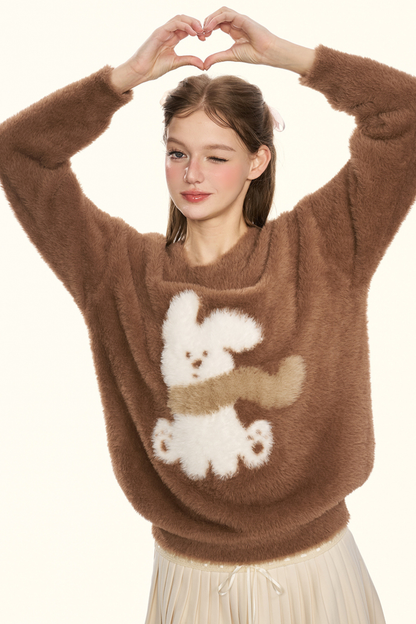 クリームチェスナットココアバニーファーニット