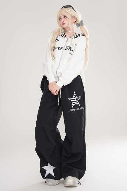 Y2K Rabbit Ear Striped Hooded Hoodie