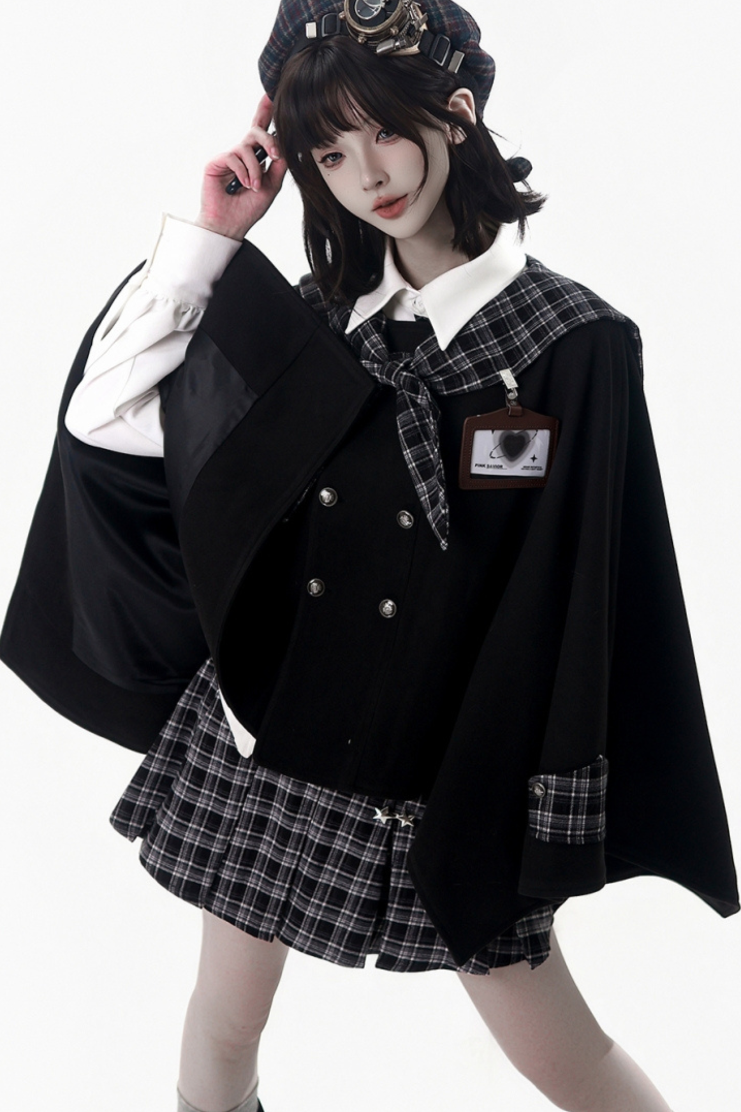 チェッカーアカデミーコート+シャツ+スカート