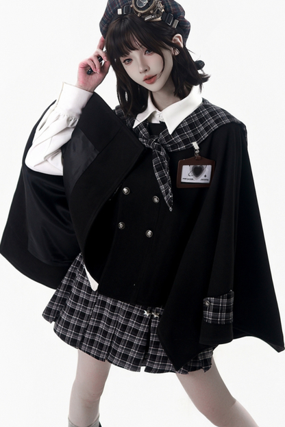 チェッカーアカデミーコート+シャツ+スカート