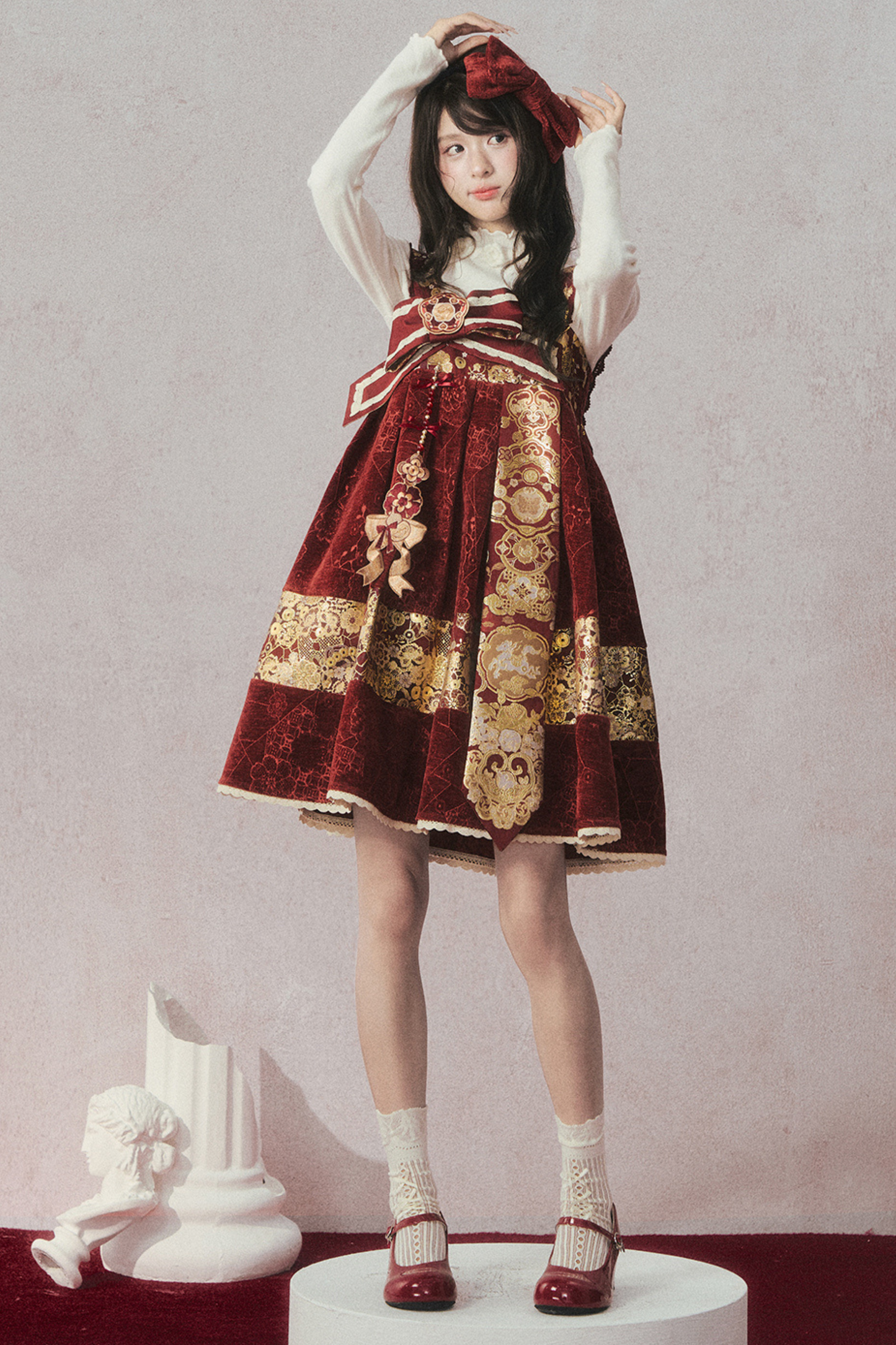 ベルベットダークレッドドレス+トップス+ジャケット+アクセサリー