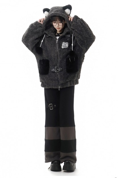 Tanuki fur jacket + sweatshirt + skirt + pants + leg covers