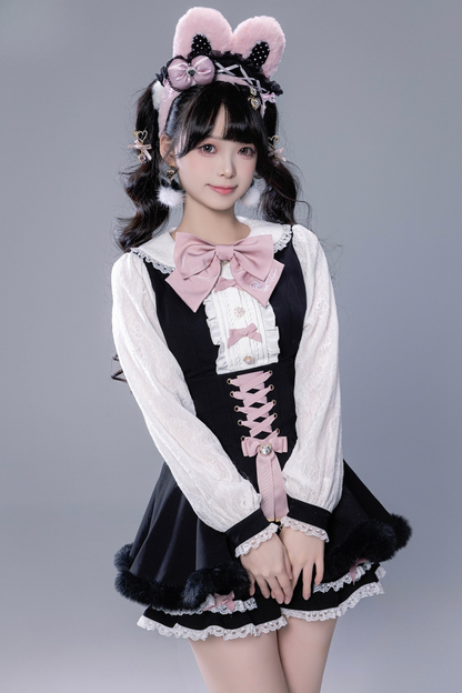 Fluffy cute cape + top + pants + brooch