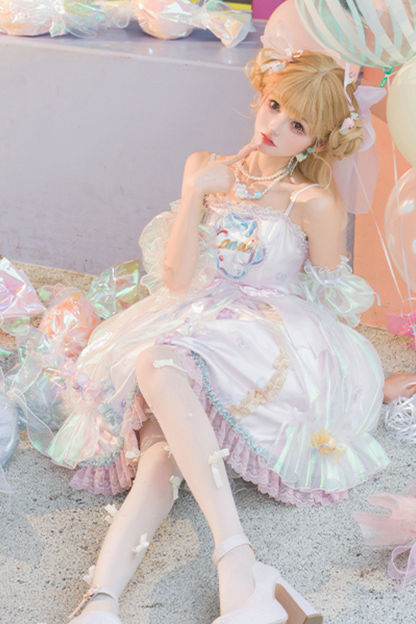 キャンデーポップバルーンロリータジャンパースカート+パールネックレス