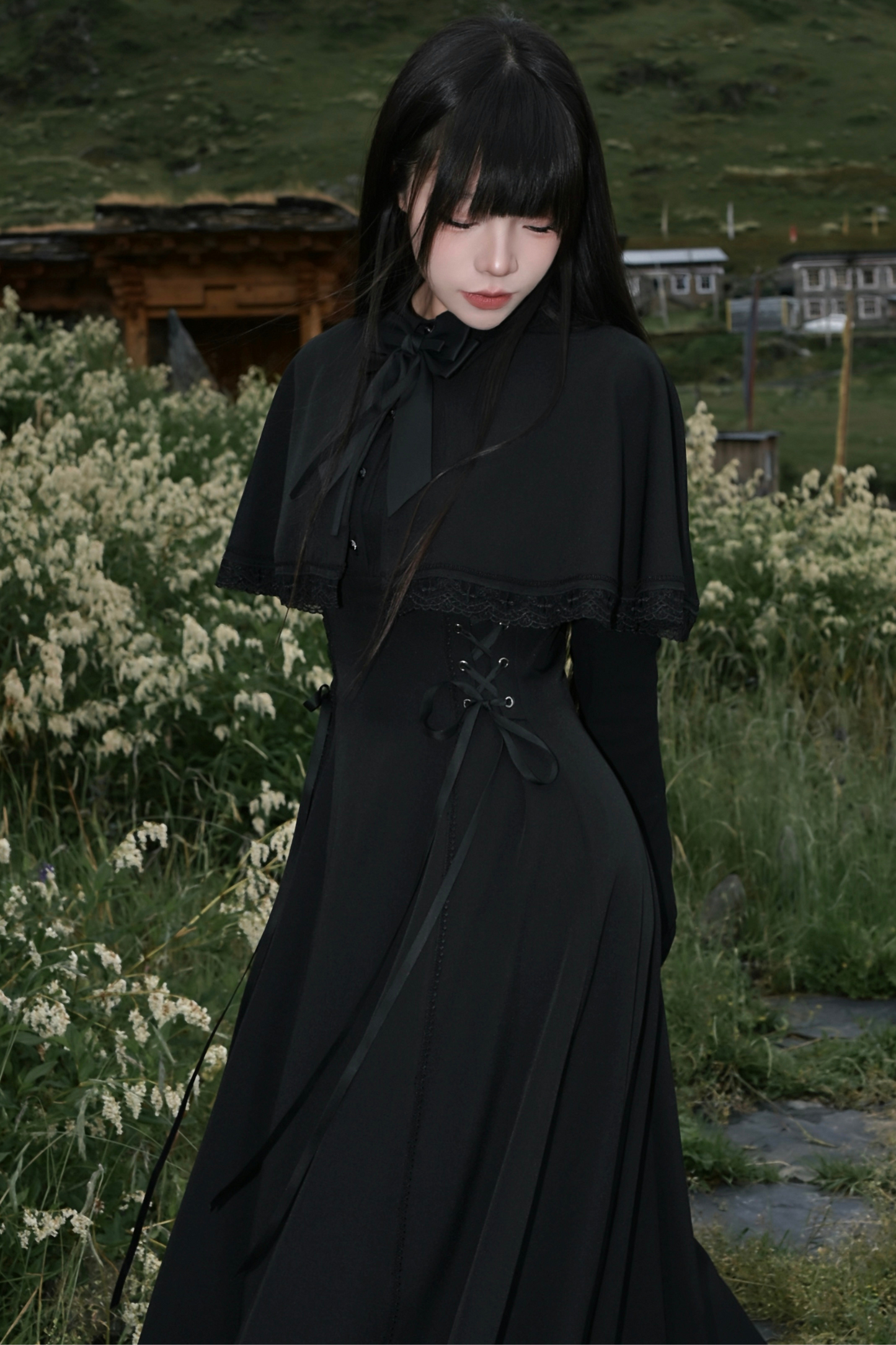 French cape dark dress