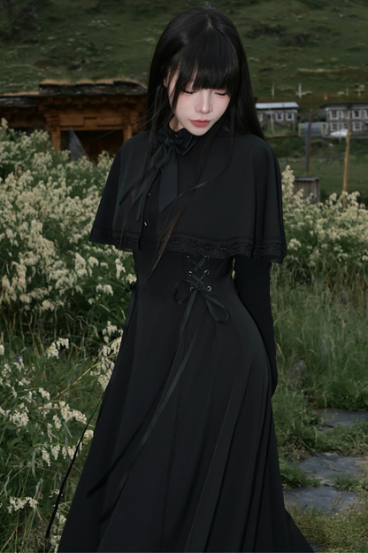 French cape dark dress