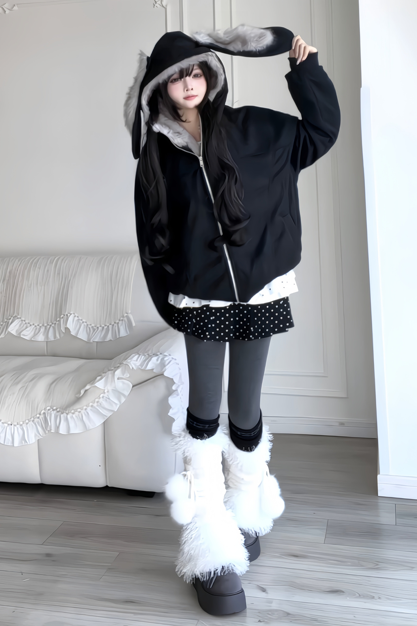 Retro Detachable Rabbit Ear Hoodie