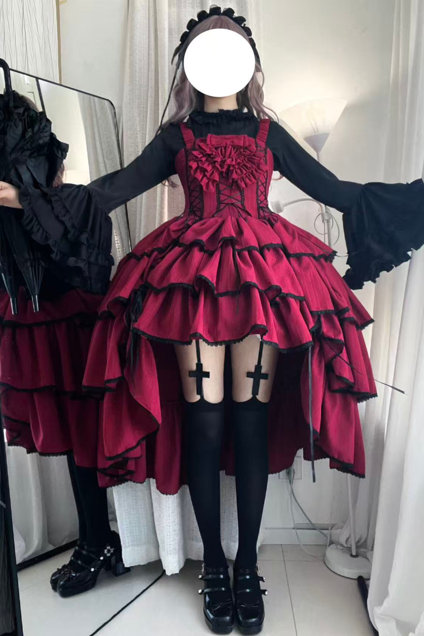 Wine Red Night Jumper Skirt + Shirt