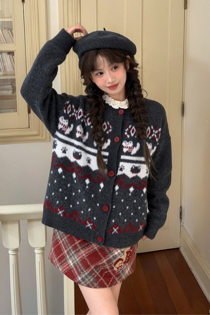 キャットニットセーター+スノーフレークカーディガン