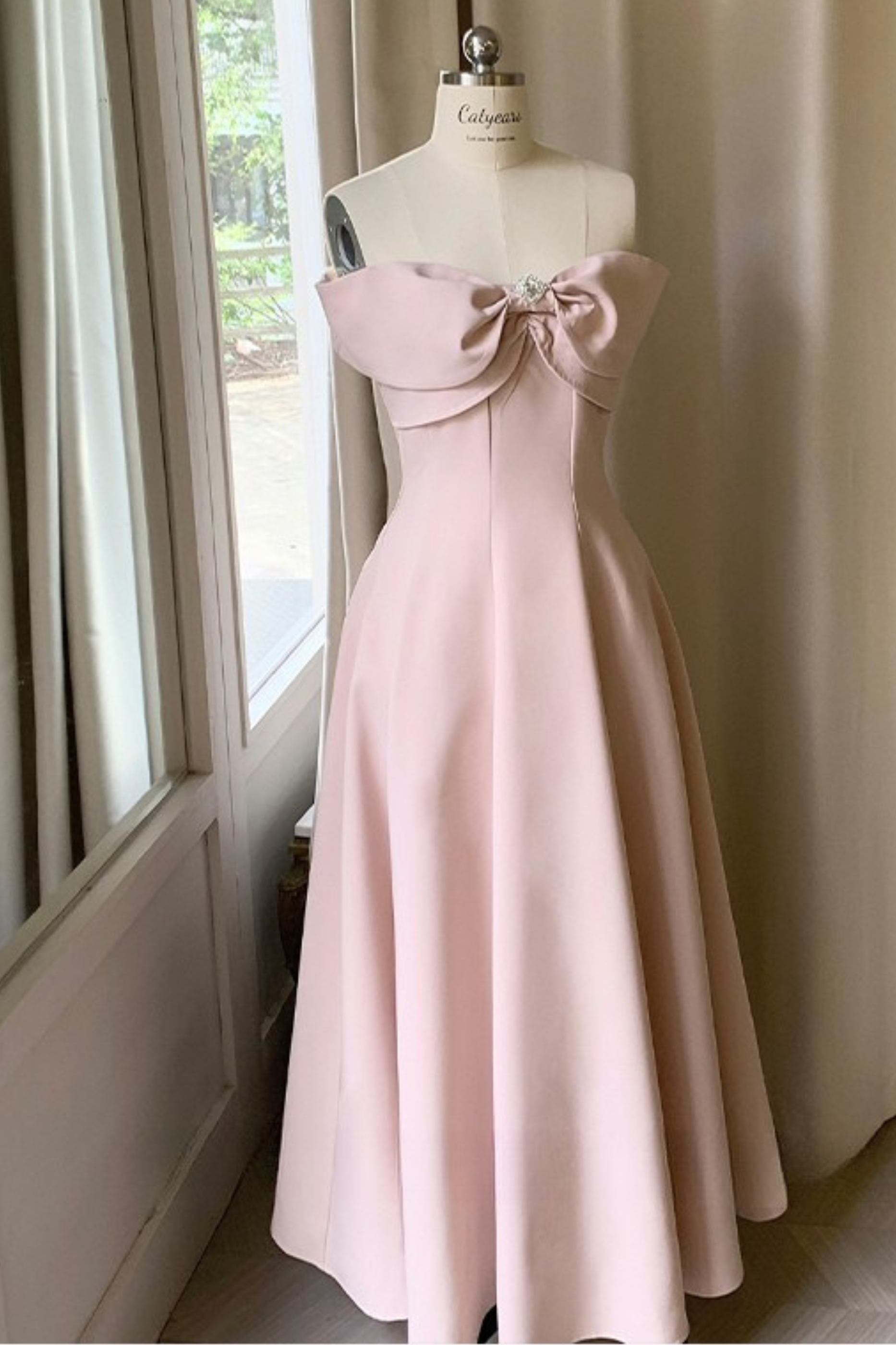 off shoulder ribbon dress Off Shoulder Satin Stretch Dress With Bow