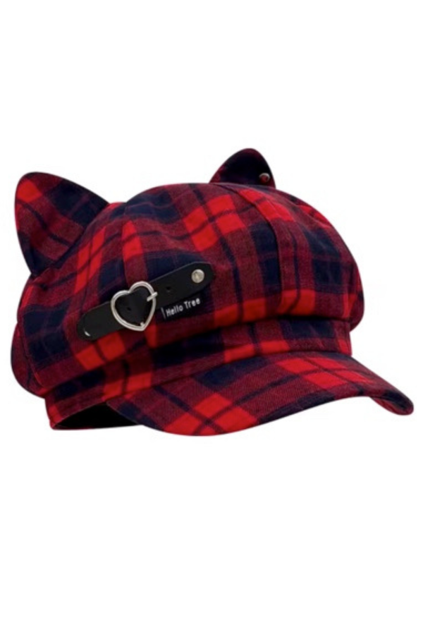 Red Plaid Cat Ear Beret