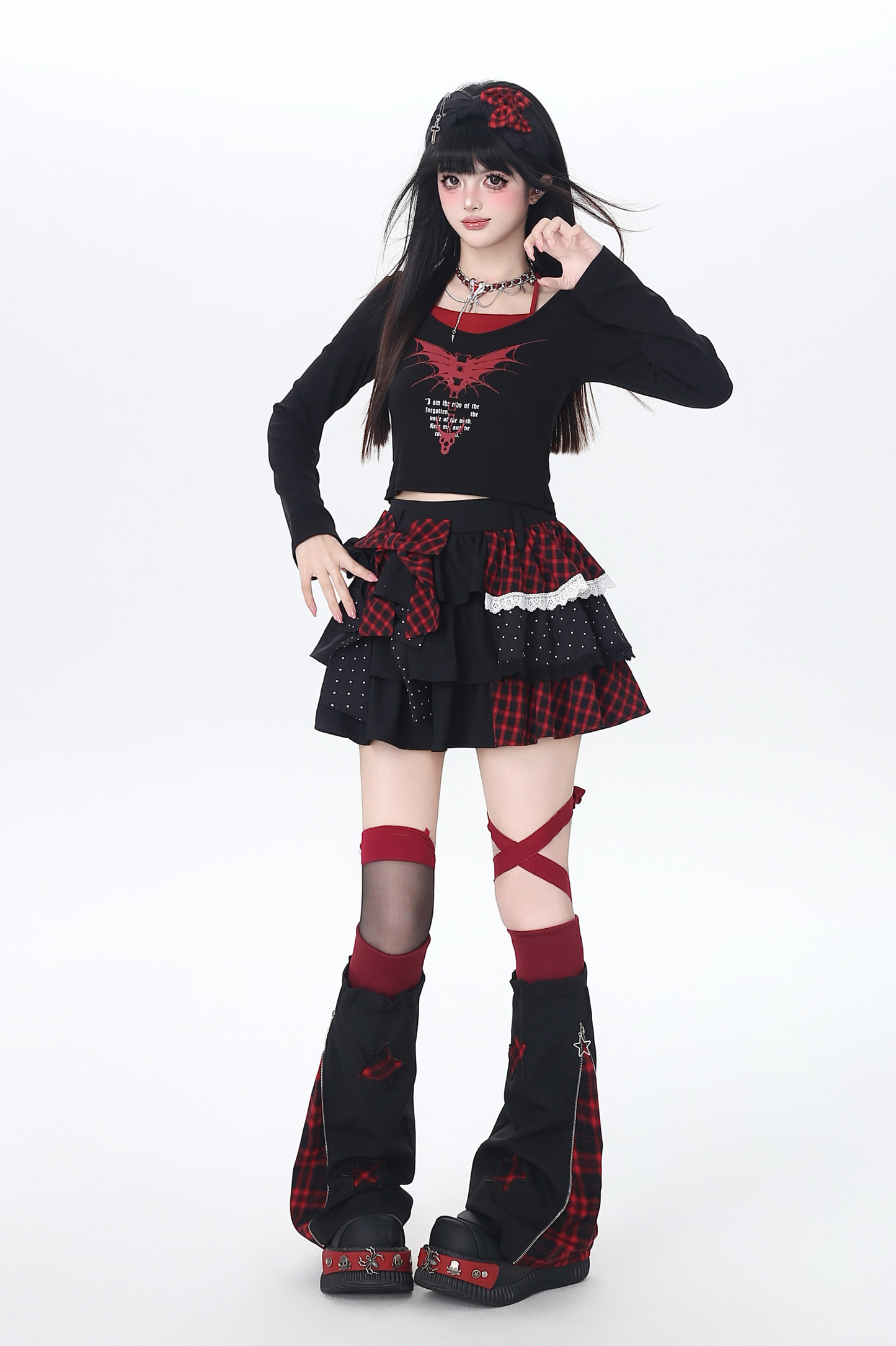 Plaid Dot Tiered Skirt