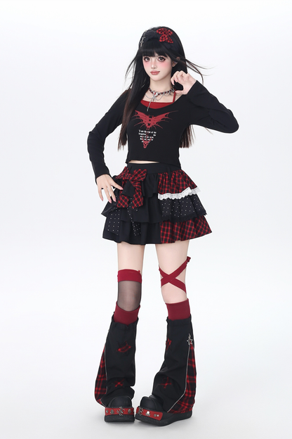 Plaid Dot Tiered Skirt