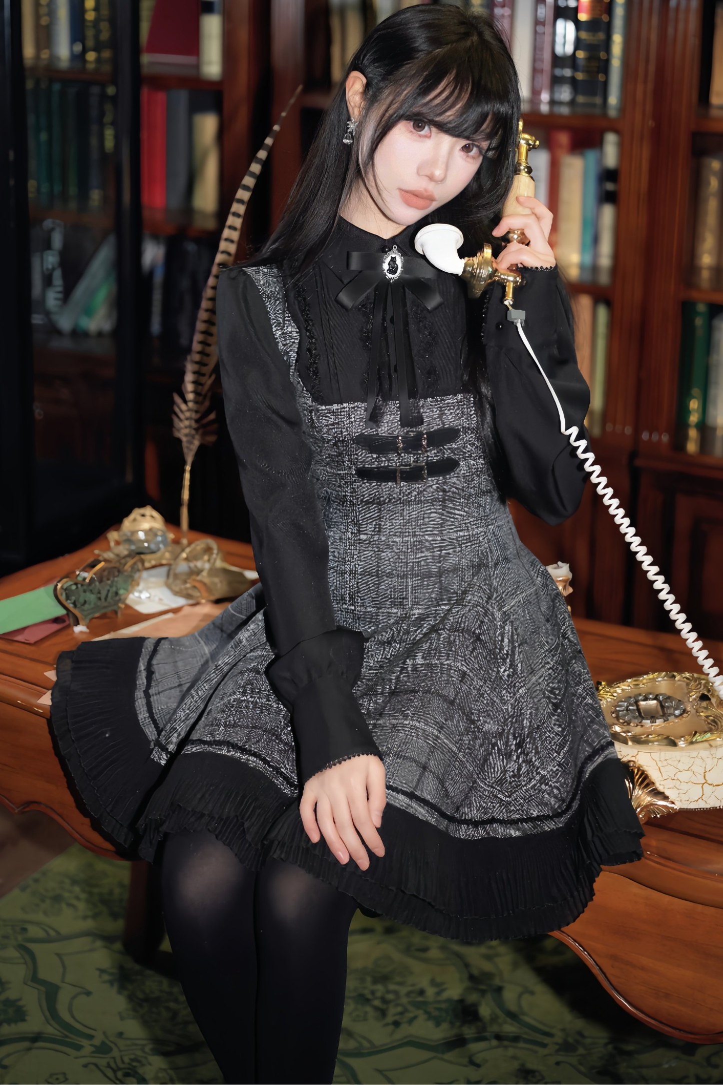 チェックベルトフレアドレス