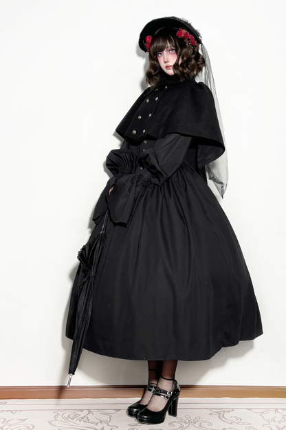 ゴシックロリータケープ+シャツ+スカート+リボン+ボンネット