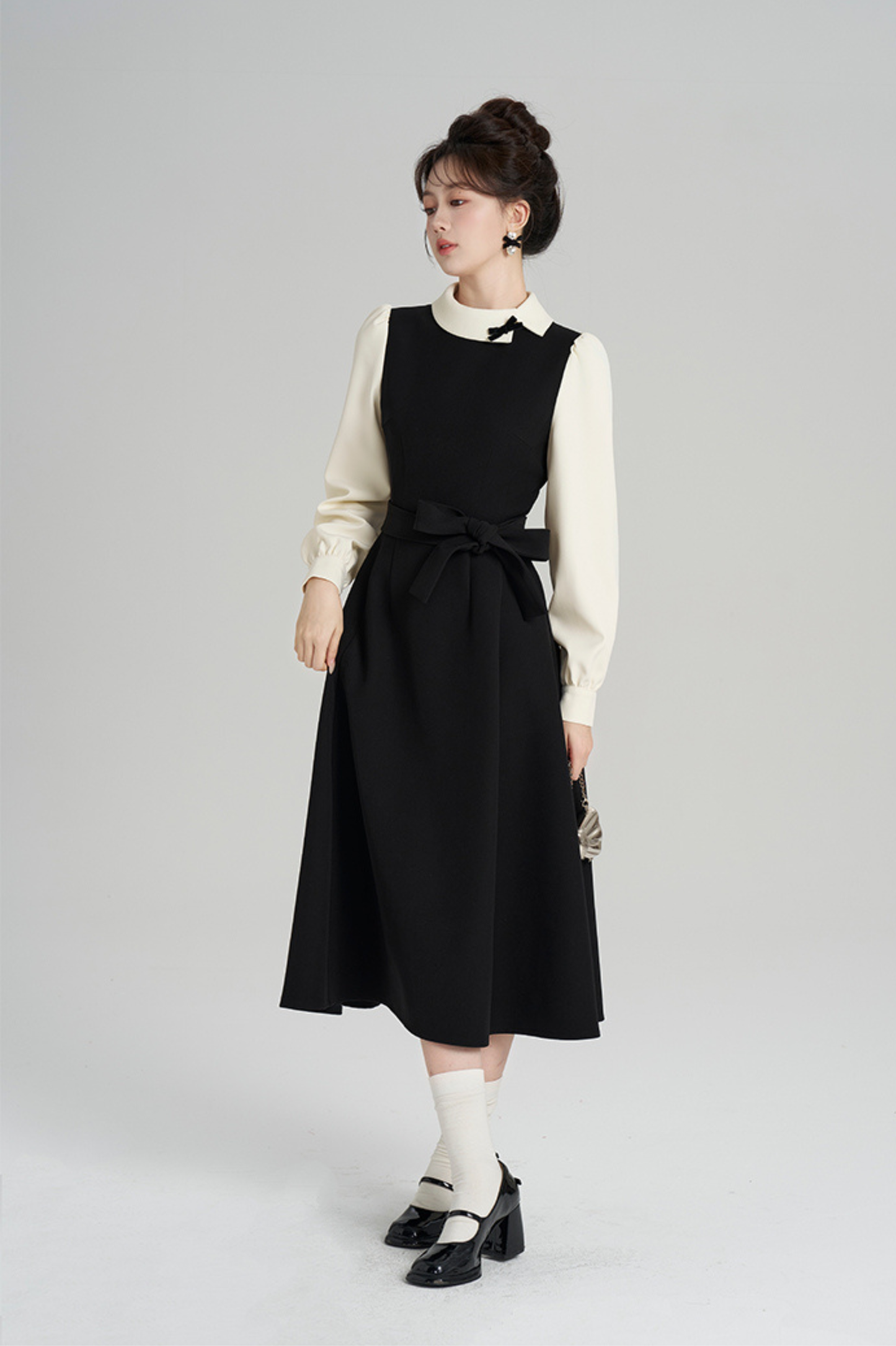 エレガントヘプバーンパッチワークドレス