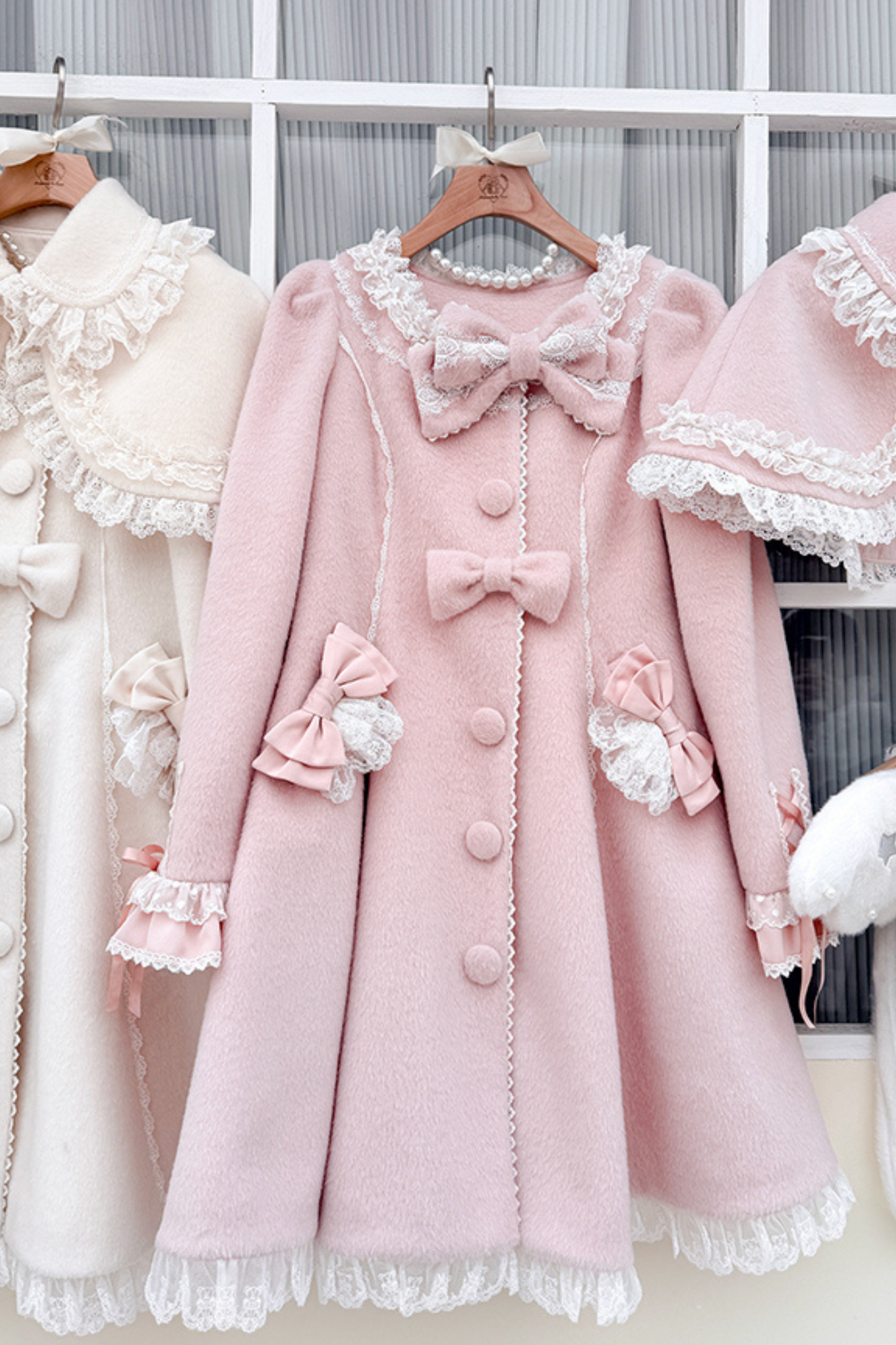 Ribbon Girly Lace Flare Coat + Frilled Cape