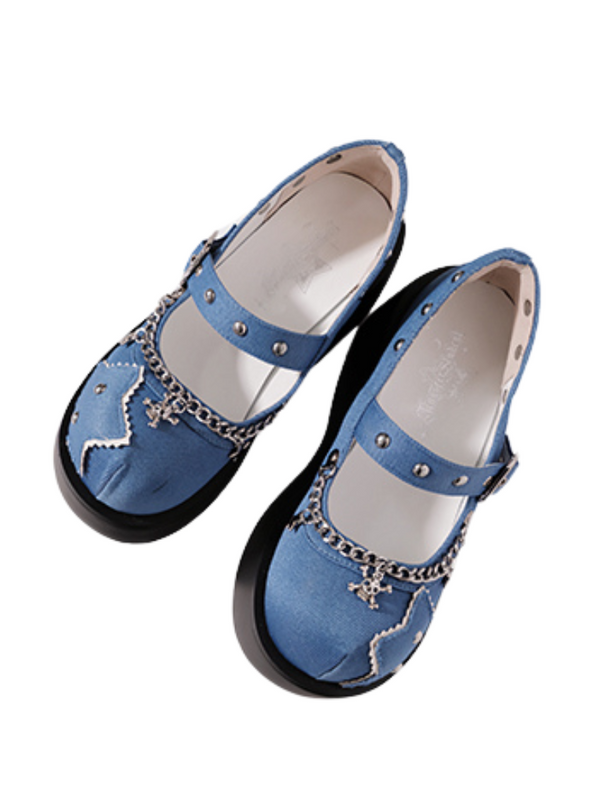 Star Denim One Buckle Round Toe Punk Platform Shoes