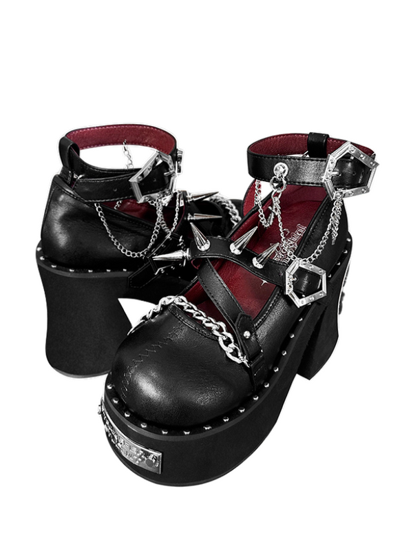 Dark Rose Witch Punk Rivet Round Toe Platform Shoes