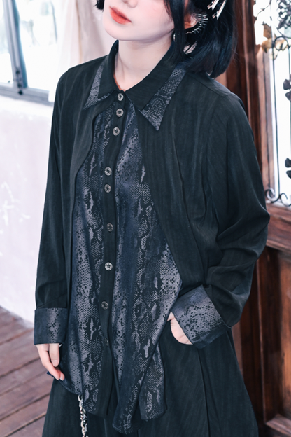 Snake design patchwork shirt
