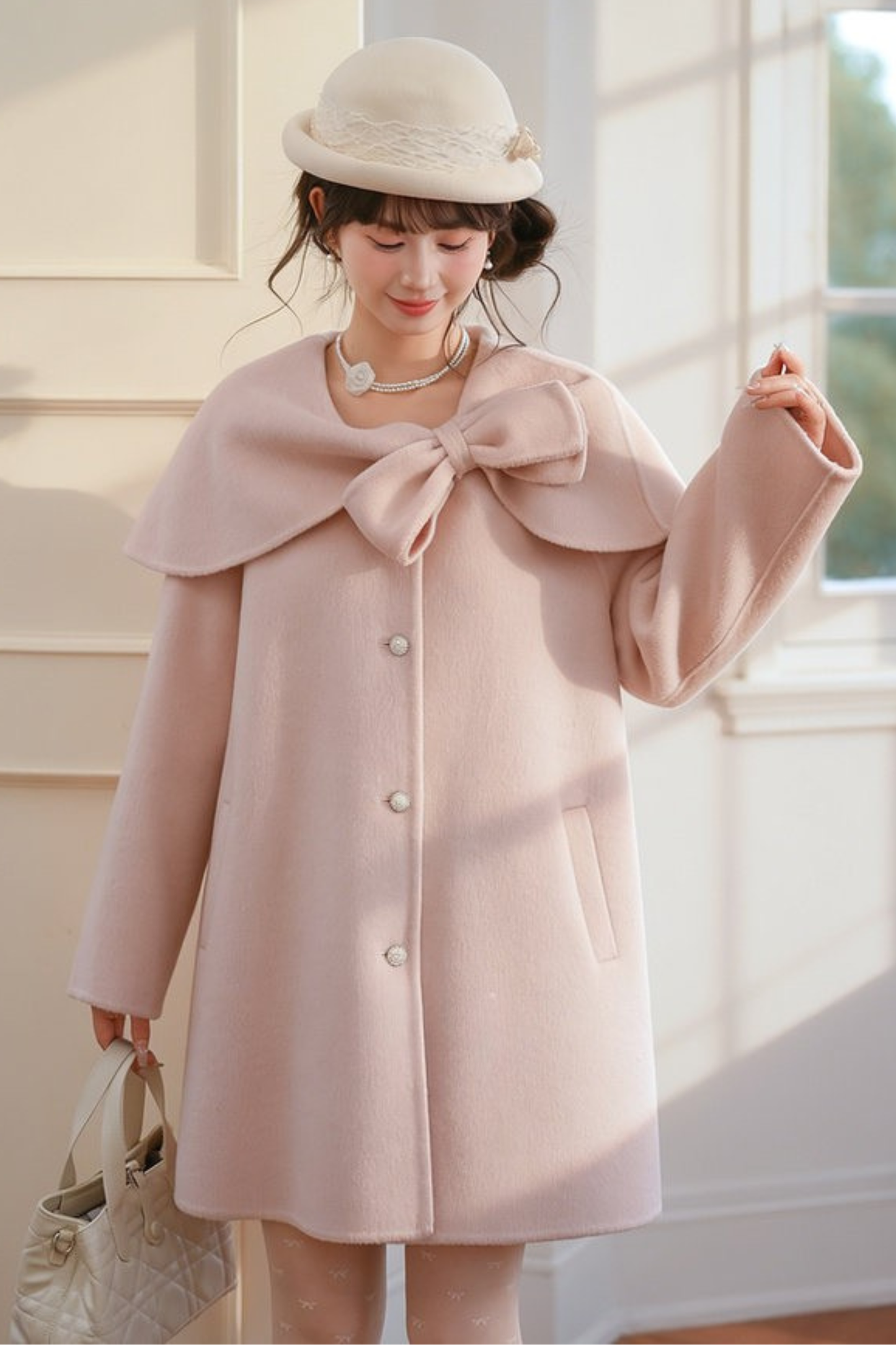 リボンビッグカラーフレアコート