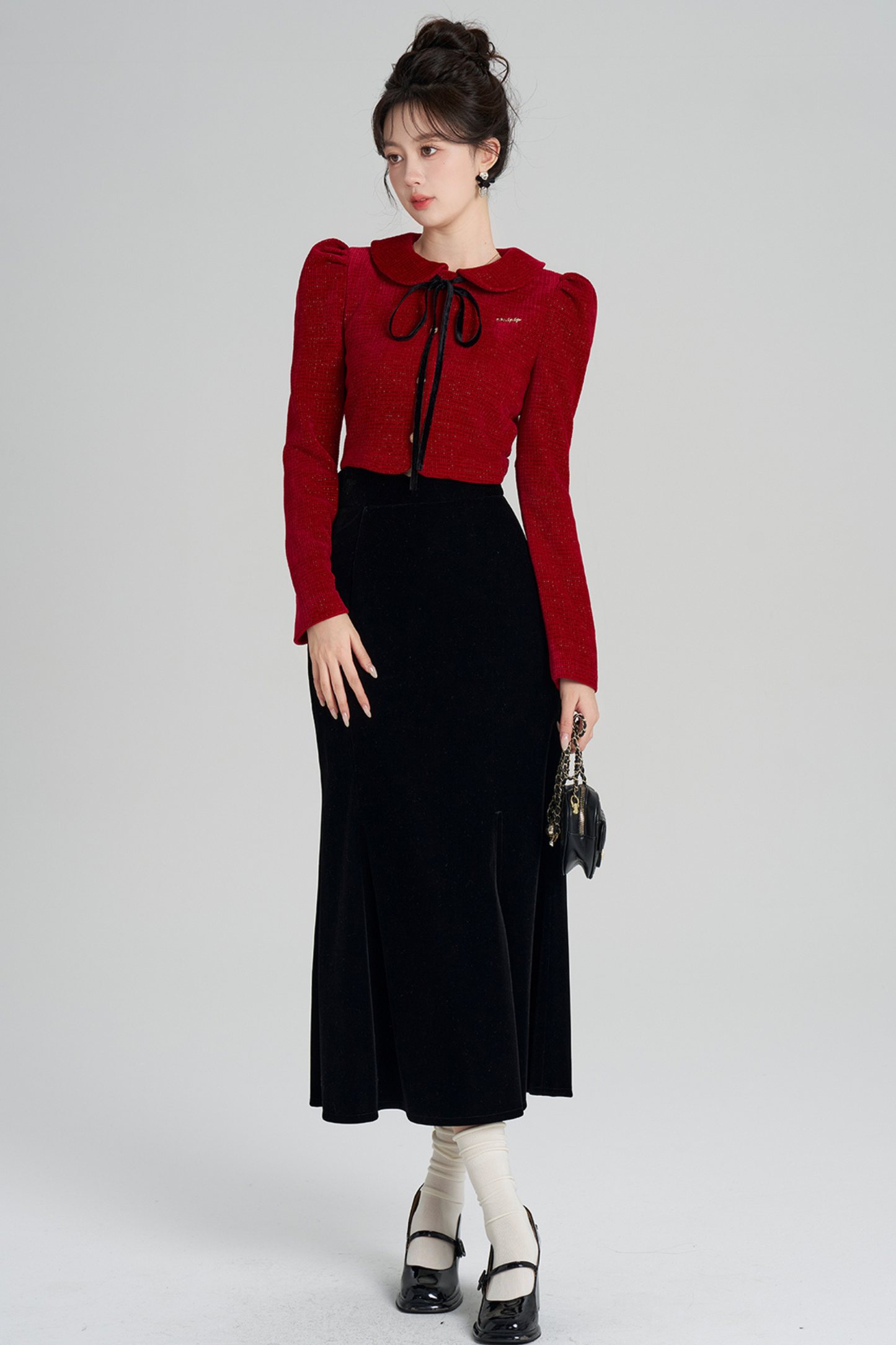 フレンチラメニットトップス+マーメイドスカート