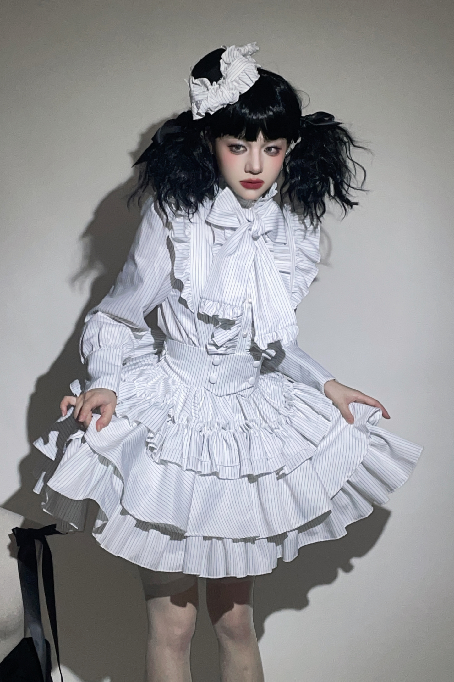ストライプゴシックロリータシャツ+ケーキスカート