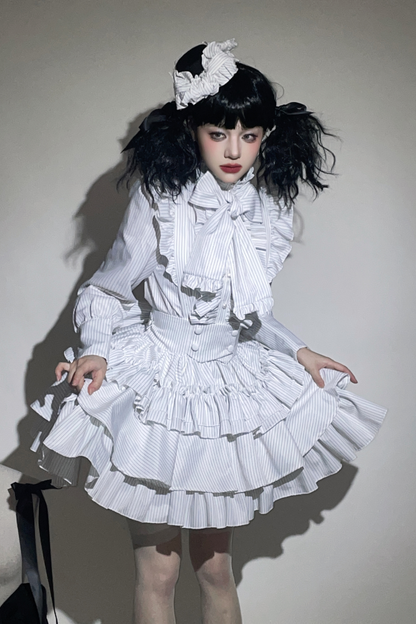 ストライプゴシックロリータシャツ+ケーキスカート
