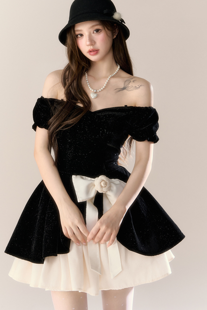 ベルベットフレンチブラックドレス