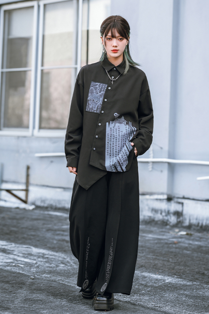 Spliced wide-leg pants