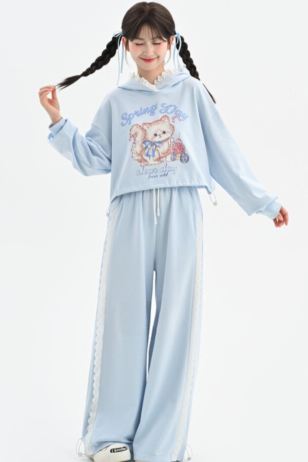 Blue Corset Wide Leg Sweatpants Set-Up