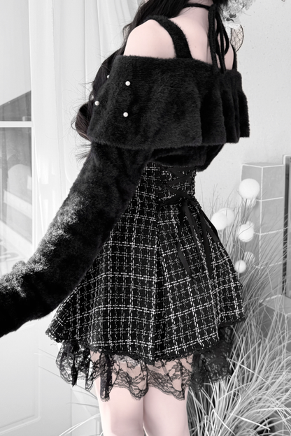 Ribbon mink velvet off-the-shoulder sweater