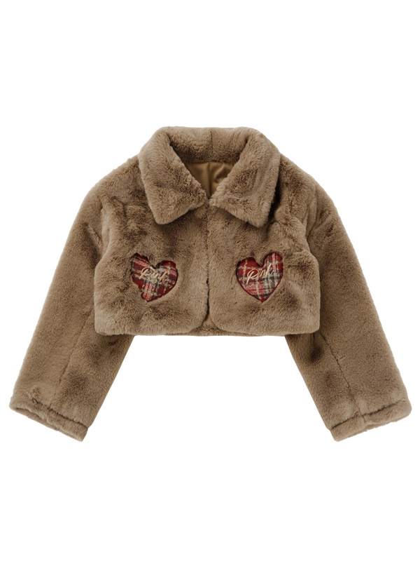 Holy Night Fur Coat + Cross Collar Shirt + Red Check Ribbon Dress