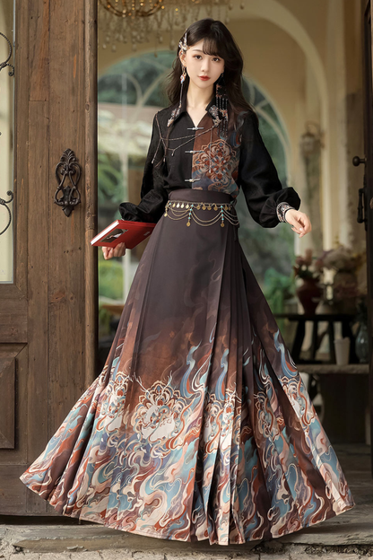 Dark chic retro top + long skirt