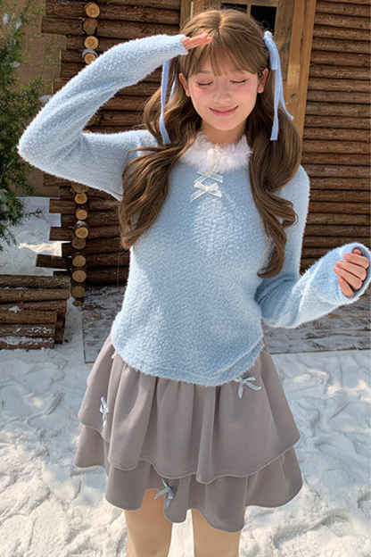 スイートリボンファーニットトップス